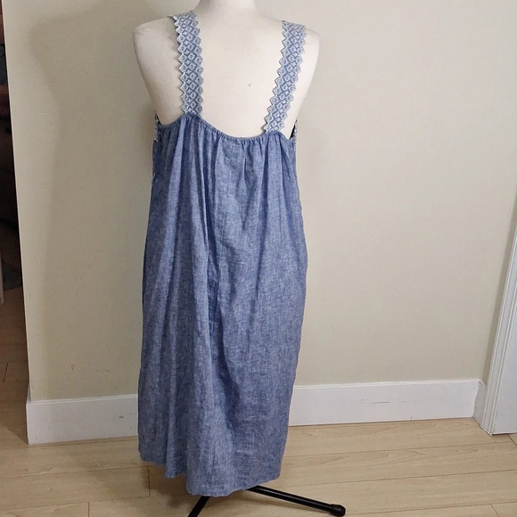 Isabel Maternity chambrey embrodery woven tank dress missing belt SZ L - Picture 6 of 8